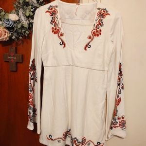Free People Boho Embroidered White Mini Dress XS/0